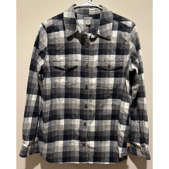 Carhartt Women's Black and White Flannel Plaid Button Up Shirt Size Medium - Picture 1 of 7